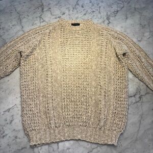 Vintage Abercrombie & Fitch Cream Fisherman Sweater with Cable-Knit